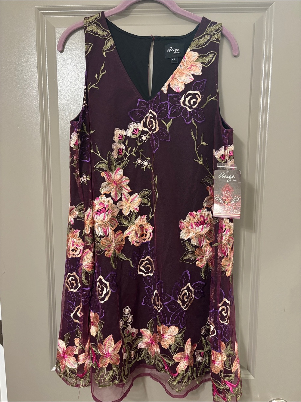 Beige by eci Plum Floral Embroidered Sleeveless Dress